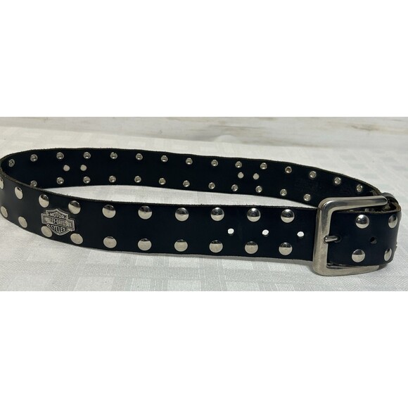 HARLEY DAVIDSON Motorcycle USA  28 Wide Black Leather Silver Studded Womens Belt main image 2